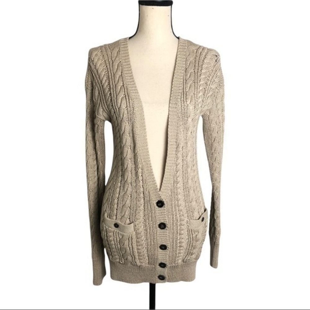 NWOT J.Crew V-Neck Long Chunky Knit Button Sweater Cardigan Size S